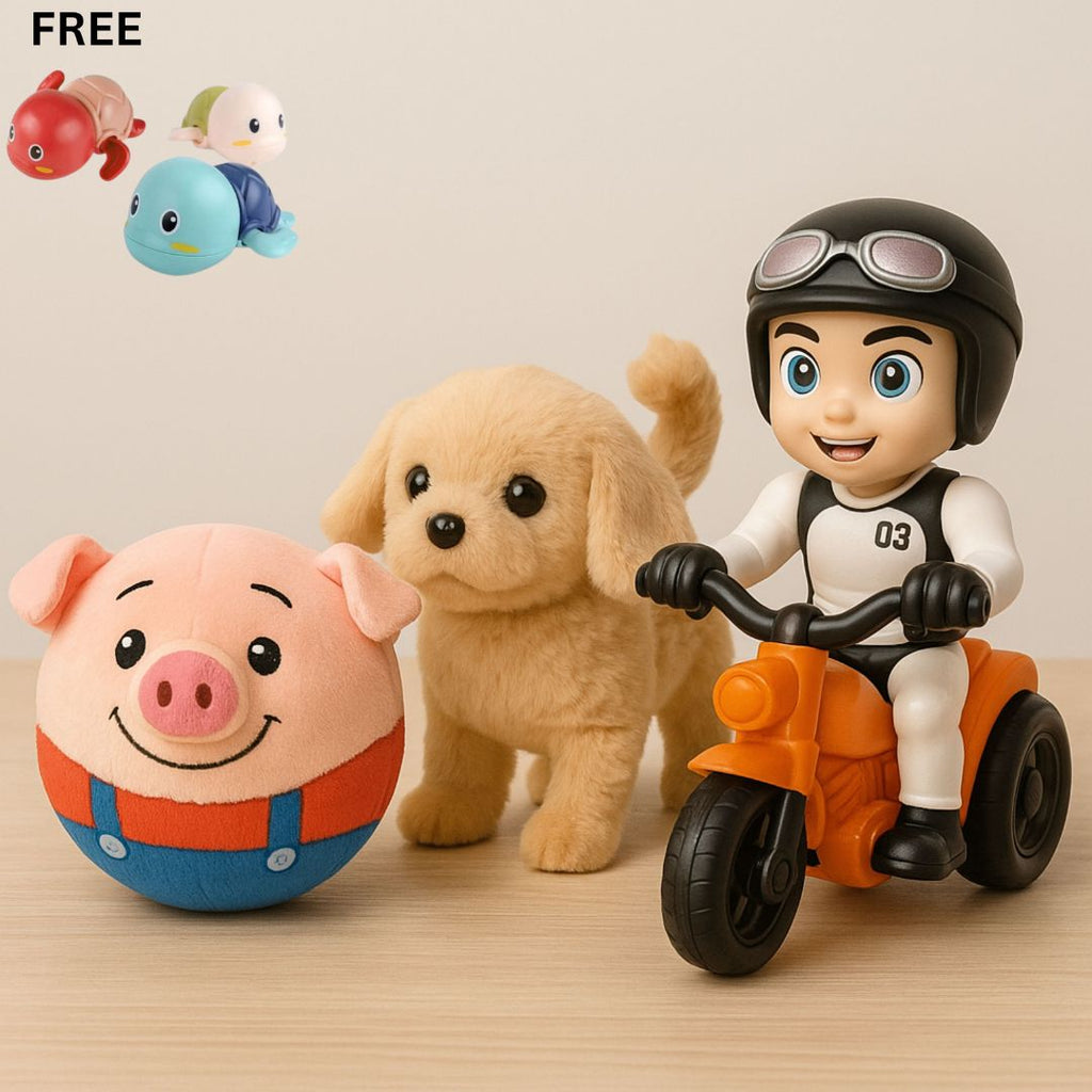 BUY 3 GET 1 FREE Combo: Joyful Jogs Pup + Dancing & Singing Piglet + Cute Delivery Boy [Swim Pets (FREE)]
